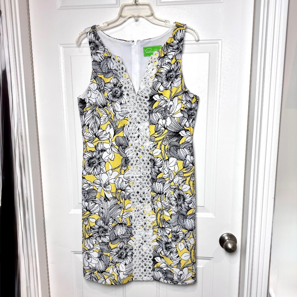 Pappagallo Sleeveless Dress Shift Sheath Embroidered Lemonade Multi EUC Size 10